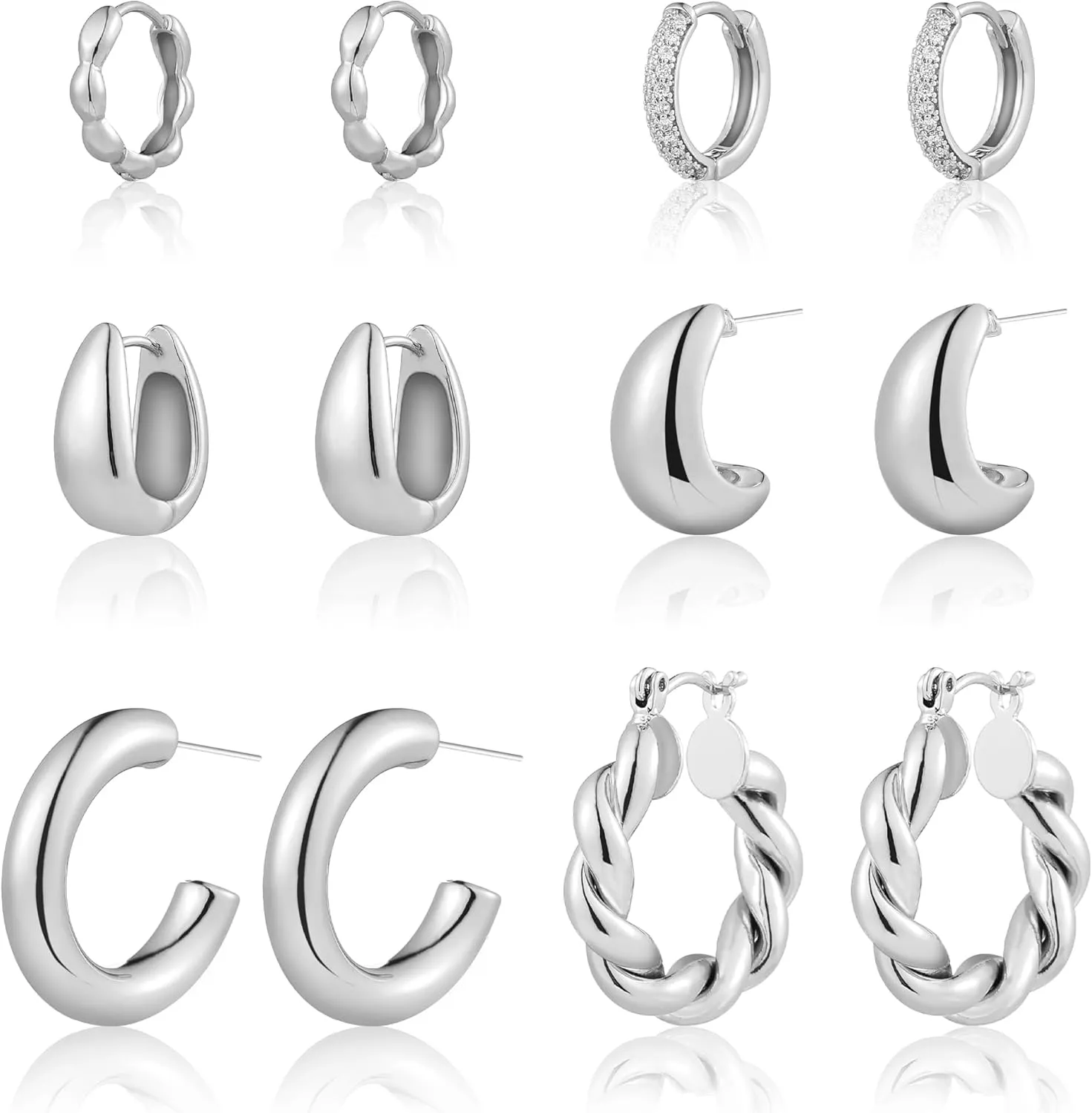 6 Pairs Gold Hoop Earrings for Women, 14K Gold Plated Chunky Huggie Hoop Earrings Set Hypoallergenic, Lightweight Twisted Open Hoops Jewelry for Christmas/Birthday Gifts.
