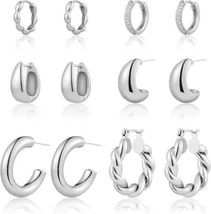 6 Pairs Gold Hoop Earrings for Women, 14K Gold Plated Chunky Huggie Hoop Earrings Set Hypoallergenic, Lightweight Twisted Open Hoops Jewelry for Christmas/Birthday Gifts.