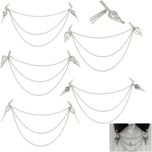 6 Pcs 6 Styles Beak Mask Collar Pins, Alloy Punk Skull Pins Charm Hanging Chains Halloween Collar Pins Tie Clip for Shawl Sweater Collar Cardigan, Antique Silver
