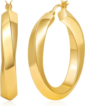 7mm Thick Chunky Gold Hoops, Hypoallergenic Hollow Twisted 14k Gold Hoop Earrings for Women Lightweight Large Hoop Earring for Women Gifts (30/40/50MM)