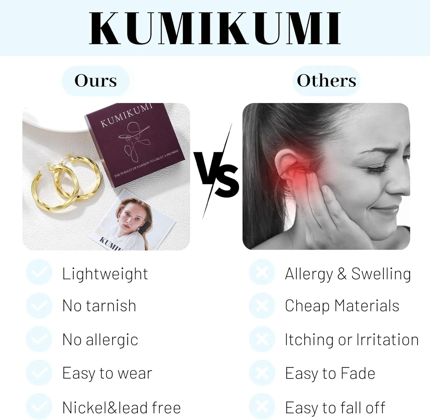 7mm Thick Chunky Gold Hoops, Hypoallergenic Hollow Twisted 14k Gold Hoop Earrings for Women Lightweight Large Hoop Earring for Women Gifts (30/40/50MM)