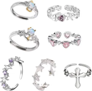 7PCS Y2k Rings Set for Women Cute Star Ring Y2K Heart Jewelry Cross Ring Y2K Fashion Aesthetic Accessories Grunge.