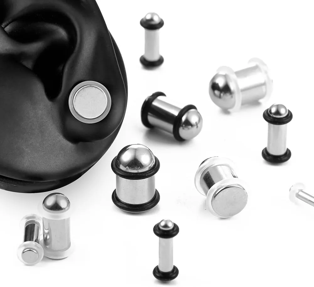 8 Pairs(6.5mm-10mm)/ 10 Pairs(1.6-6mm) Stainless Steel Ear Stretching Kit with 4PCS O-Rings/Pair,Full Size 0.5mm increments Ear Gauges Tunnels Plugs,Black Silver Gold Body Piercing for women men