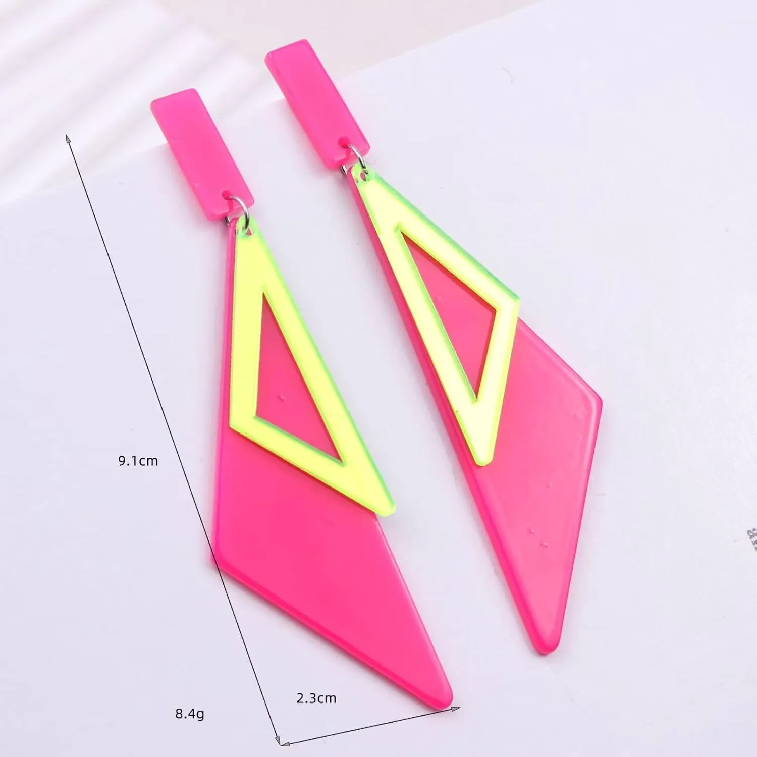 80s Neon Earrings for Women Colorful Triangle Circle Geometric Retro Acrylic Dangle Earrings 80's Outfit Glow Party Halloween Neon Accessories