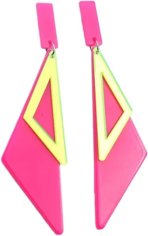 80s Neon Earrings for Women Colorful Triangle Circle Geometric Retro Acrylic Dangle Earrings 80's Outfit Glow Party Halloween Neon Accessories