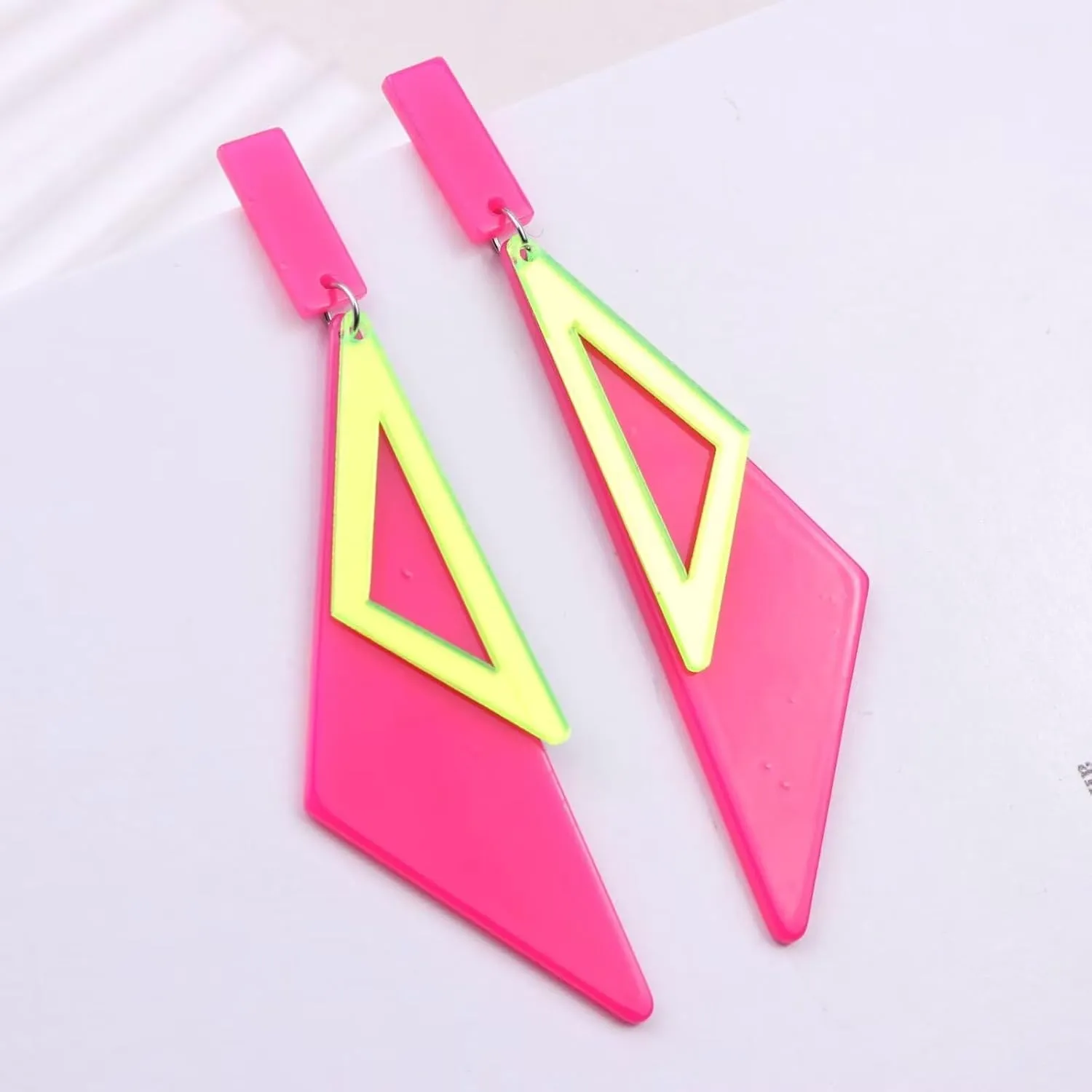 80s Neon Earrings for Women Colorful Triangle Circle Geometric Retro Acrylic Dangle Earrings 80's Outfit Glow Party Halloween Neon Accessories