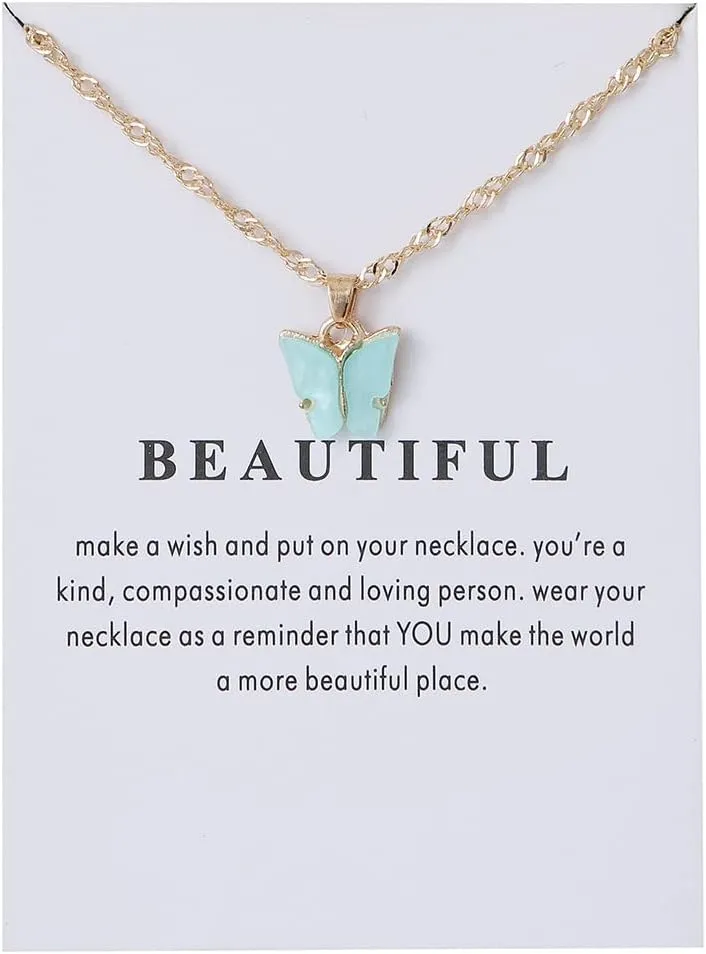 9 pcs Colorful Butterfly Pendant Necklace for Women Bohemian Acrylic Adjustable Retro Card Clavicle Chain Insect Animal Necklace Friend Friendship Party Jewelry Gift