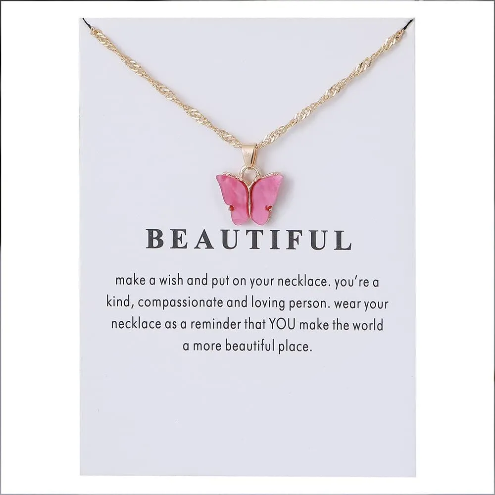 9 pcs Colorful Butterfly Pendant Necklace for Women Bohemian Acrylic Adjustable Retro Card Clavicle Chain Insect Animal Necklace Friend Friendship Party Jewelry Gift
