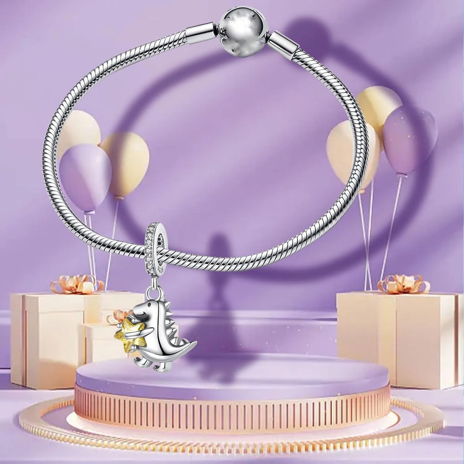 925 Sterling Silver Charms Bracelet Necklace Penguin Butterfly Dinosaur Turtle Dog Fireflies Pendant Beads Angel Wings & Heart Charm Jewellery Gift for Women Girls at Christmas,Birthday
