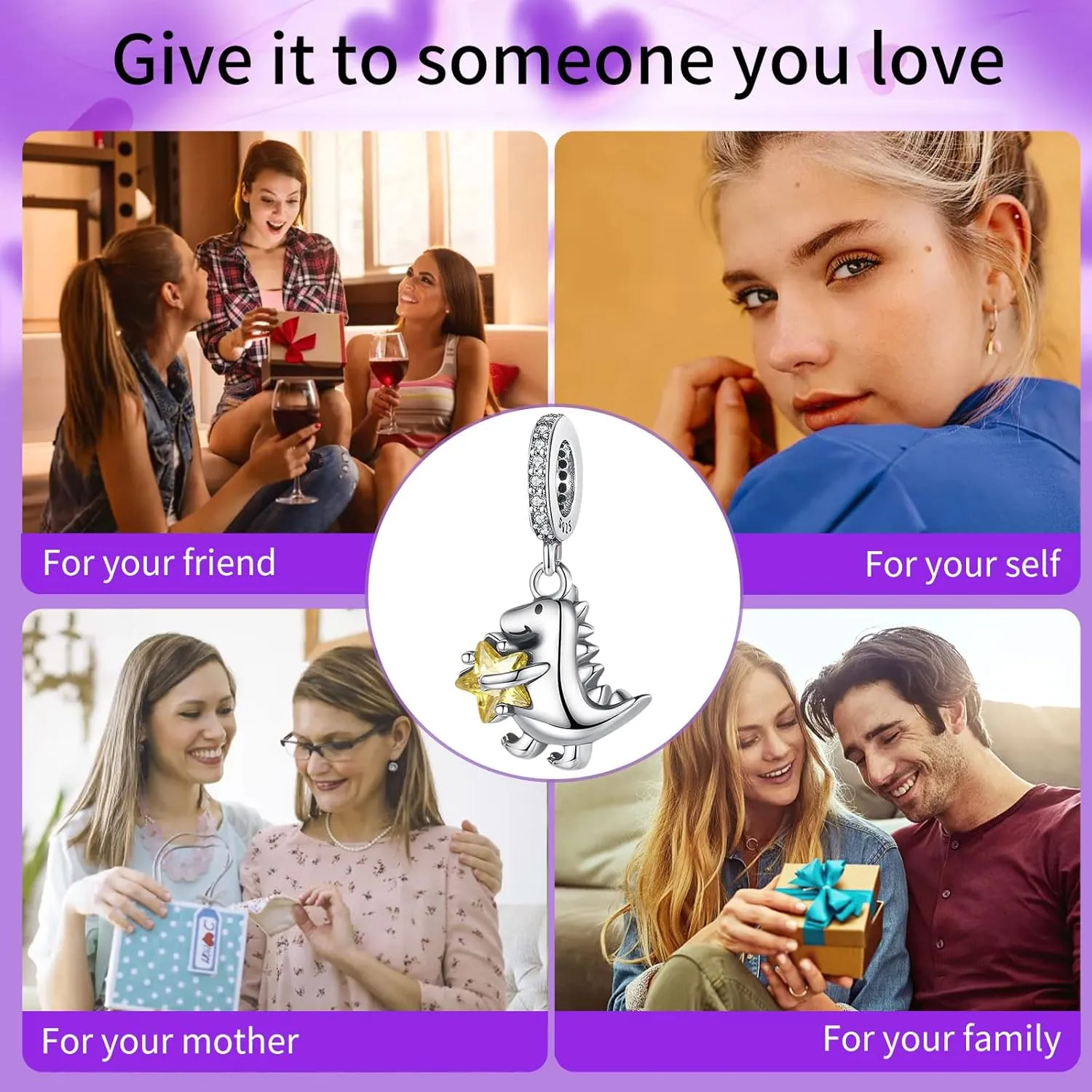 925 Sterling Silver Charms Bracelet Necklace Penguin Butterfly Dinosaur Turtle Dog Fireflies Pendant Beads Angel Wings & Heart Charm Jewellery Gift for Women Girls at Christmas,Birthday