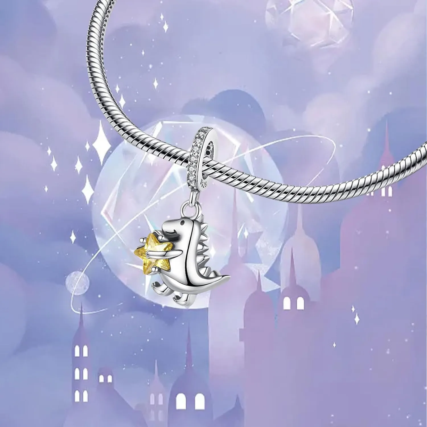 925 Sterling Silver Charms Bracelet Necklace Penguin Butterfly Dinosaur Turtle Dog Fireflies Pendant Beads Angel Wings & Heart Charm Jewellery Gift for Women Girls at Christmas,Birthday