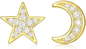 925 Sterling Silver Cubic Zirconia Cz Star Moon Cross Triangle Heart Lightning Bolt Stud Earrings for Women Jewelry Gifts