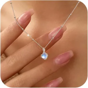 925 Sterling Silver Dainty Moonstone Choker Necklaces for Women Cute Blue Crystal Chain Pendant Necklace Moonstone Jewelry New Beginnings Birthday Wedding Graduation Jewelry Gifts for Her
