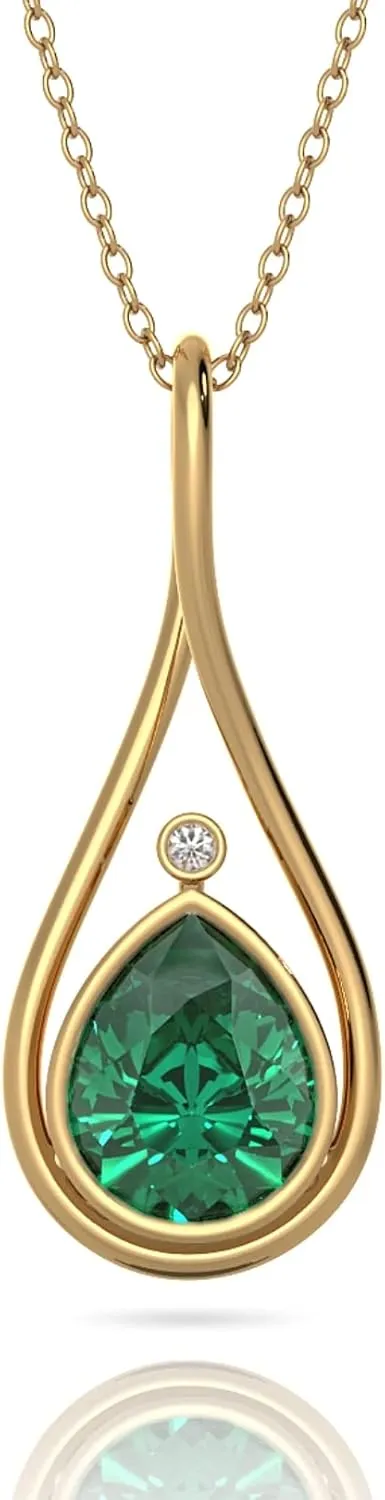 925 Sterling Silver Drop Necklace for Women, 3.25 Cttw Pear Checkerboard Cut 8X10MM Natural & Created Gemstone, Fine Jewelry Gifts for Women, 18''