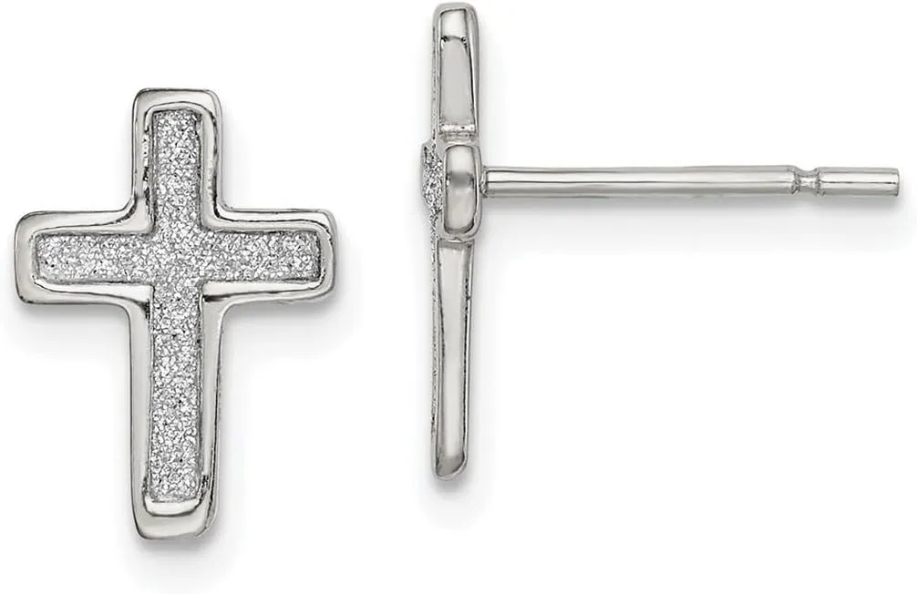 925 Sterling Silver Glitter Infused Religious Faith Cross Post Earrings 11.82mm long Stud Earring for Women