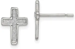 925 Sterling Silver Glitter Infused Religious Faith Cross Post Earrings 11.82mm long Stud Earring for Women