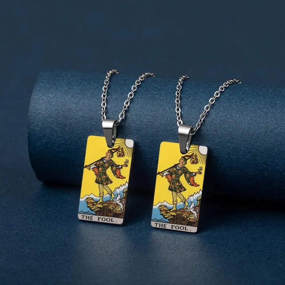 925 Sterling Silver Gothic Tarot Card Necklace For Women And Men - Sun Star Moon Strength Justice Pendant Necklaces Lucky Amulet Charm Tarot Card Necklace Arcana Celestial Necklace Good Luck Amulet
