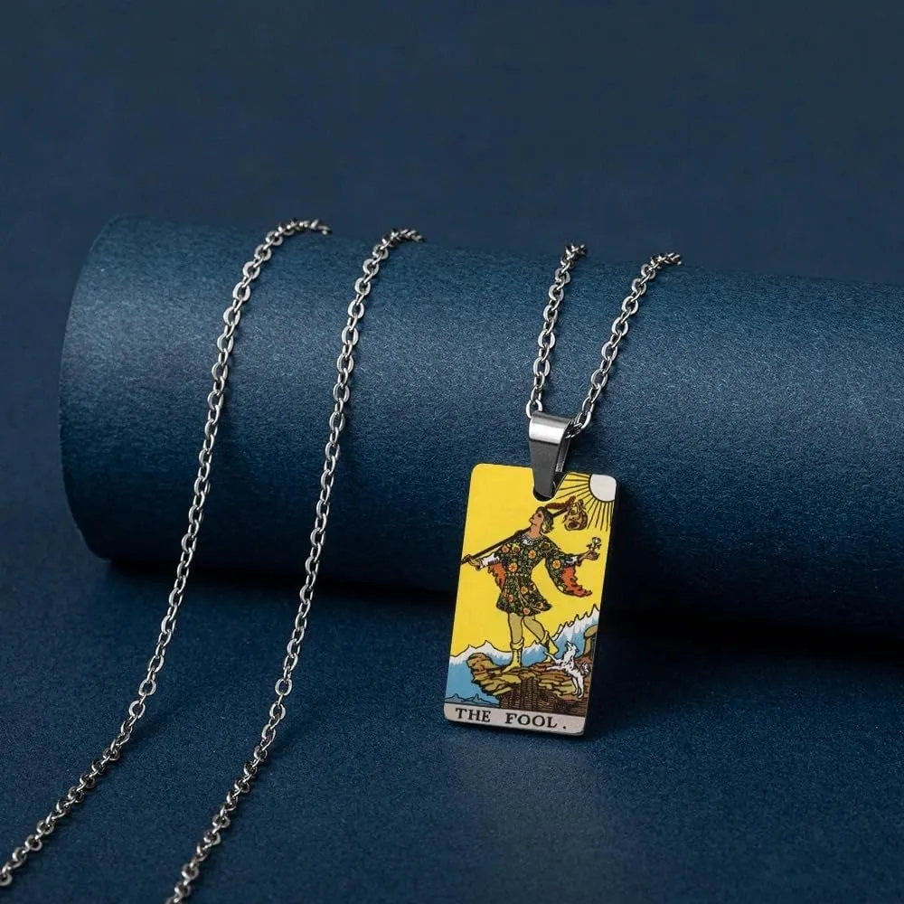 925 Sterling Silver Gothic Tarot Card Necklace For Women And Men - Sun Star Moon Strength Justice Pendant Necklaces Lucky Amulet Charm Tarot Card Necklace Arcana Celestial Necklace Good Luck Amulet