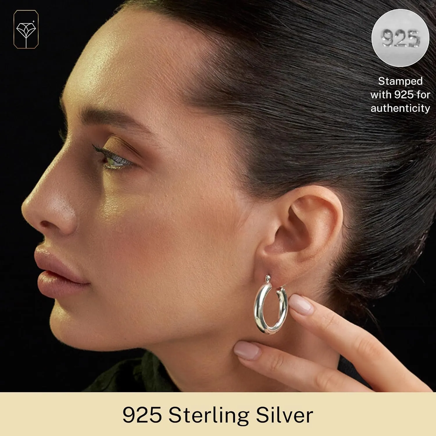 925 Sterling Silver Polished Chunky Hoop Earrings for Women | Hypoallergenic Round Sterling Silver Hoop Earrings | Lightweight Thick Silver Earrings Hoops 1, 1.5 & 2 Inches by MAX   STONE
