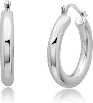 925 Sterling Silver Polished Chunky Hoop Earrings for Women | Hypoallergenic Round Sterling Silver Hoop Earrings | Lightweight Thick Silver Earrings Hoops 1, 1.5 & 2 Inches by MAX   STONE