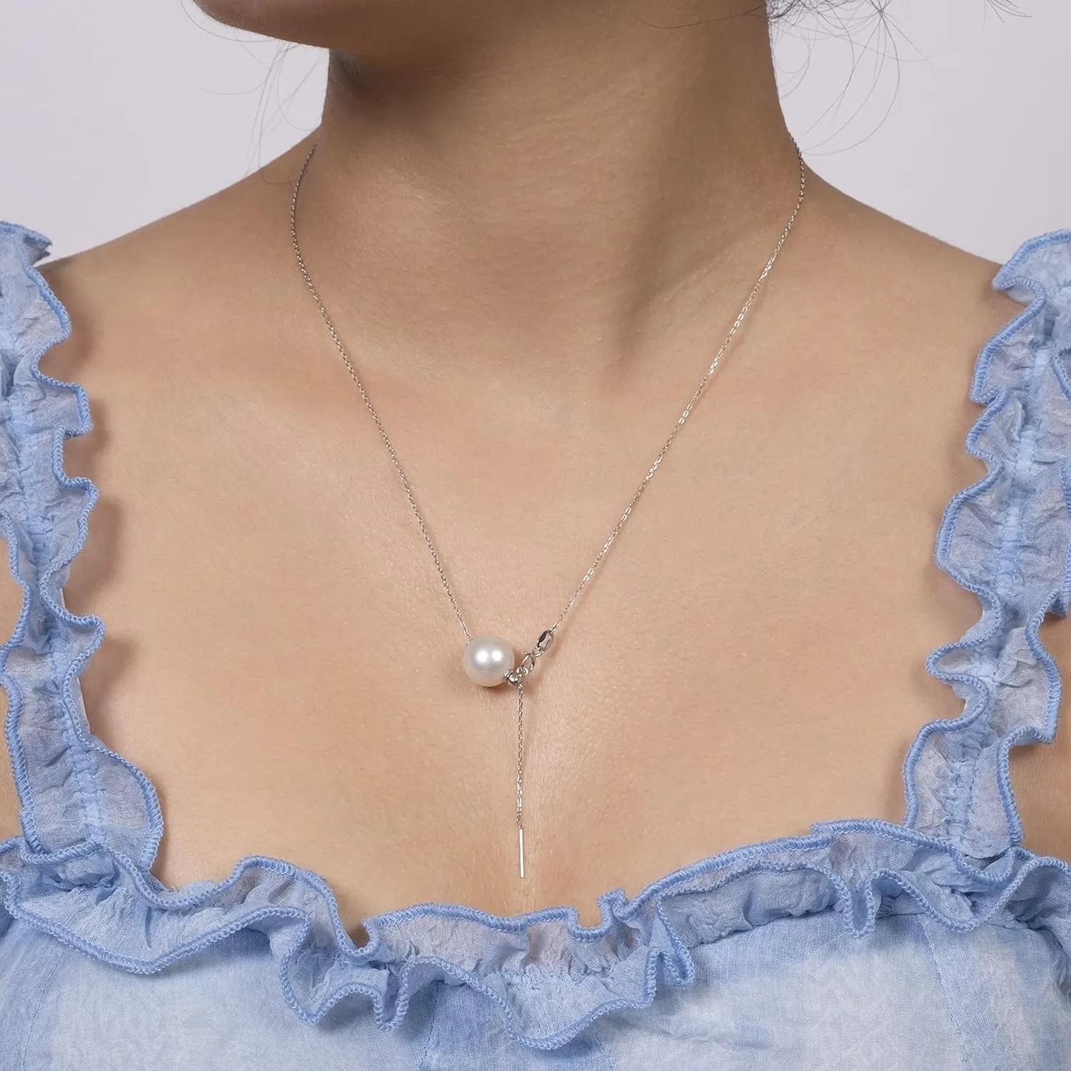 925 Sterling Silver Single AAAAA Quality Round Fresh Water Cultured White Pearl Necklace for Women