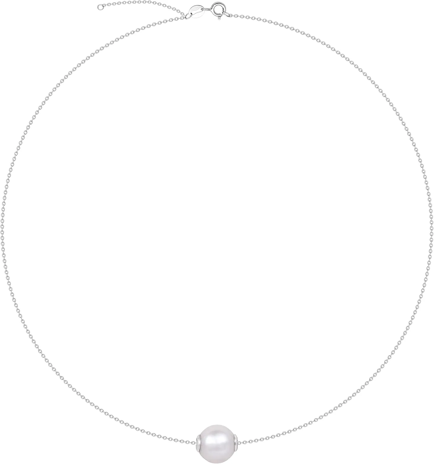 925 Sterling Silver Single AAAAA Quality Round Fresh Water Cultured White Pearl Necklace for Women