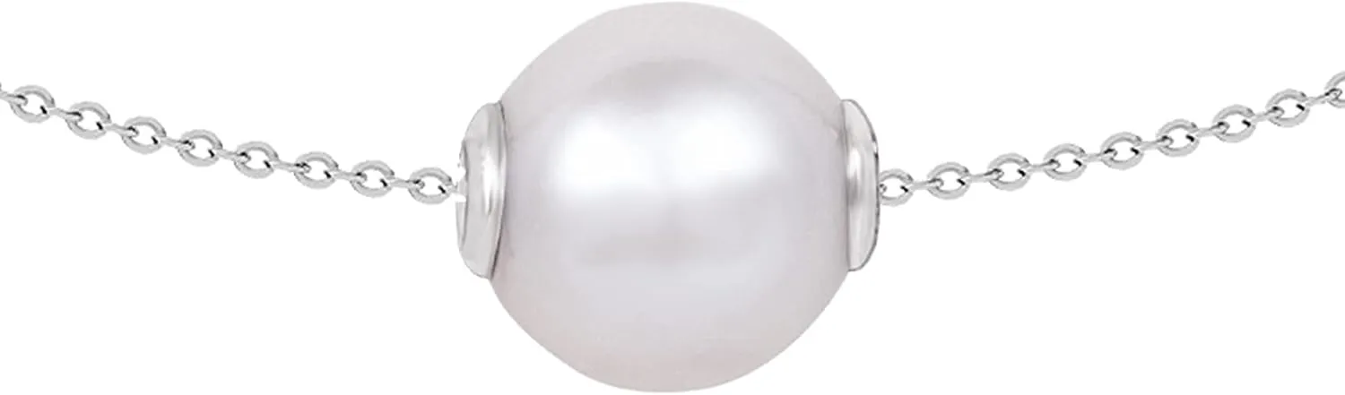 925 Sterling Silver Single AAAAA Quality Round Fresh Water Cultured White Pearl Necklace for Women
