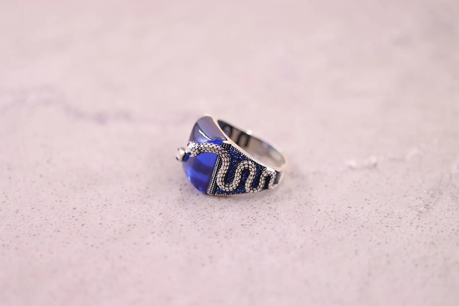925 Sterling Silver Snake Ring, Sapphire Ring for Mens, Silver Snake Ring, Handmade Ottoman Turkish Silver Ring for Men, Gemstone Mens Rings - Unique Mens Jewelry Gift (Sapphire, 11.5)