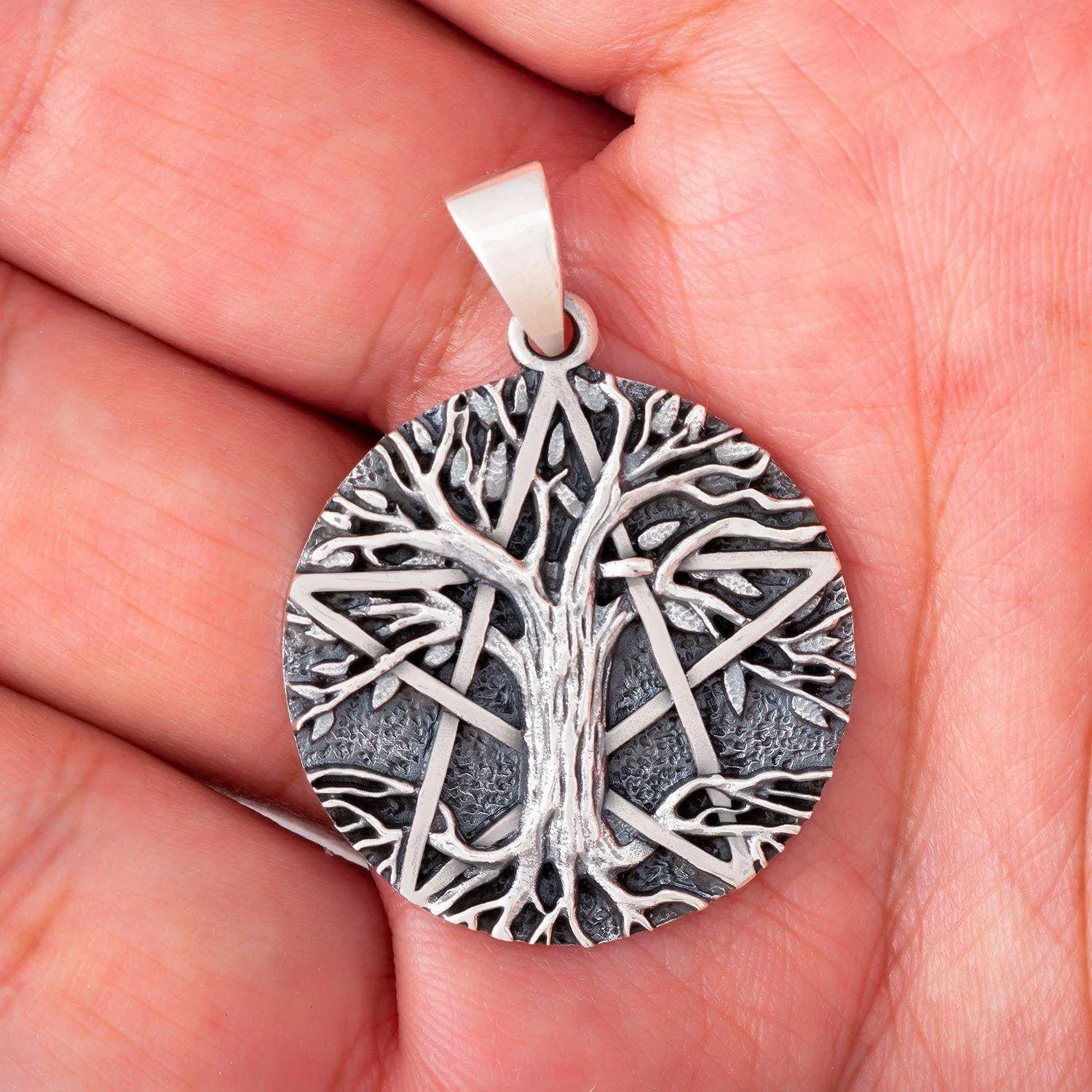 925 Sterling Silver Tree of Life / Yggdrasil and Pentacle Pendant