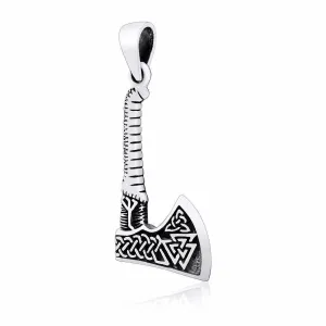 925 Sterling Silver Valknut and Triquetra Axe Pendant