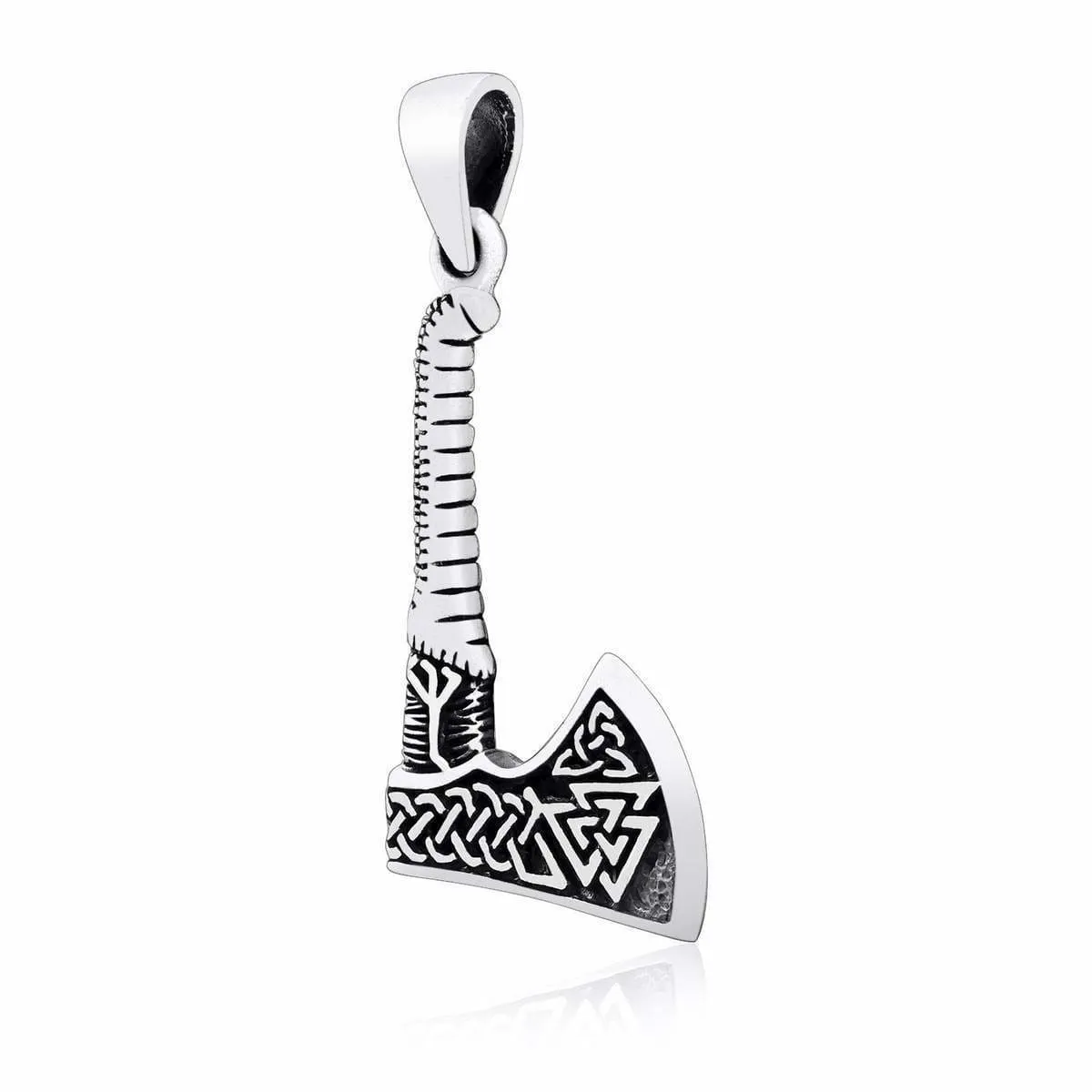 925 Sterling Silver Valknut and Triquetra Axe Pendant