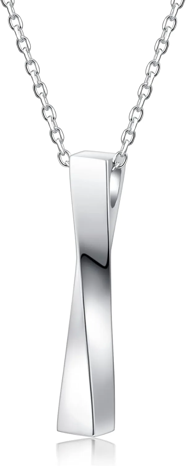 925 Sterling Silver Vertical Bar Urn Necklace Simple Urn Pendant Commemorative Ashes Souvenir Men Women's Necklace Cremation Jewelry (Silver twisted cube bar)