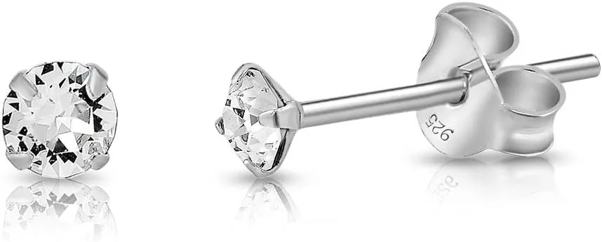 925 Sterling Silver VERY TINY Round Stud Earrings made with Crystals from Swarovski Elements - Diameter: 3 mm