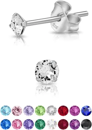 925 Sterling Silver VERY TINY Round Stud Earrings made with Crystals from Swarovski Elements - Diameter: 3 mm