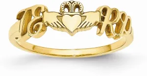 925 Sterling Silver Yellow Gold-Plated Laser Couple's Initials Letters And Heart Irish Claddagh Celtic Ring Band