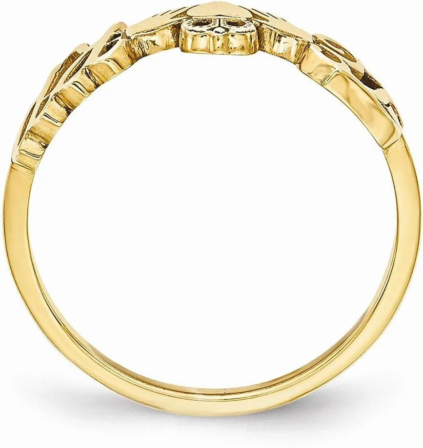 925 Sterling Silver Yellow Gold-Plated Laser Couple's Initials Letters And Heart Irish Claddagh Celtic Ring Band