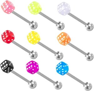 9pcs Acrylic Tongue Ring Dice Barbell Jewelry Fashion Modeling Tongue Nails Gold Ring