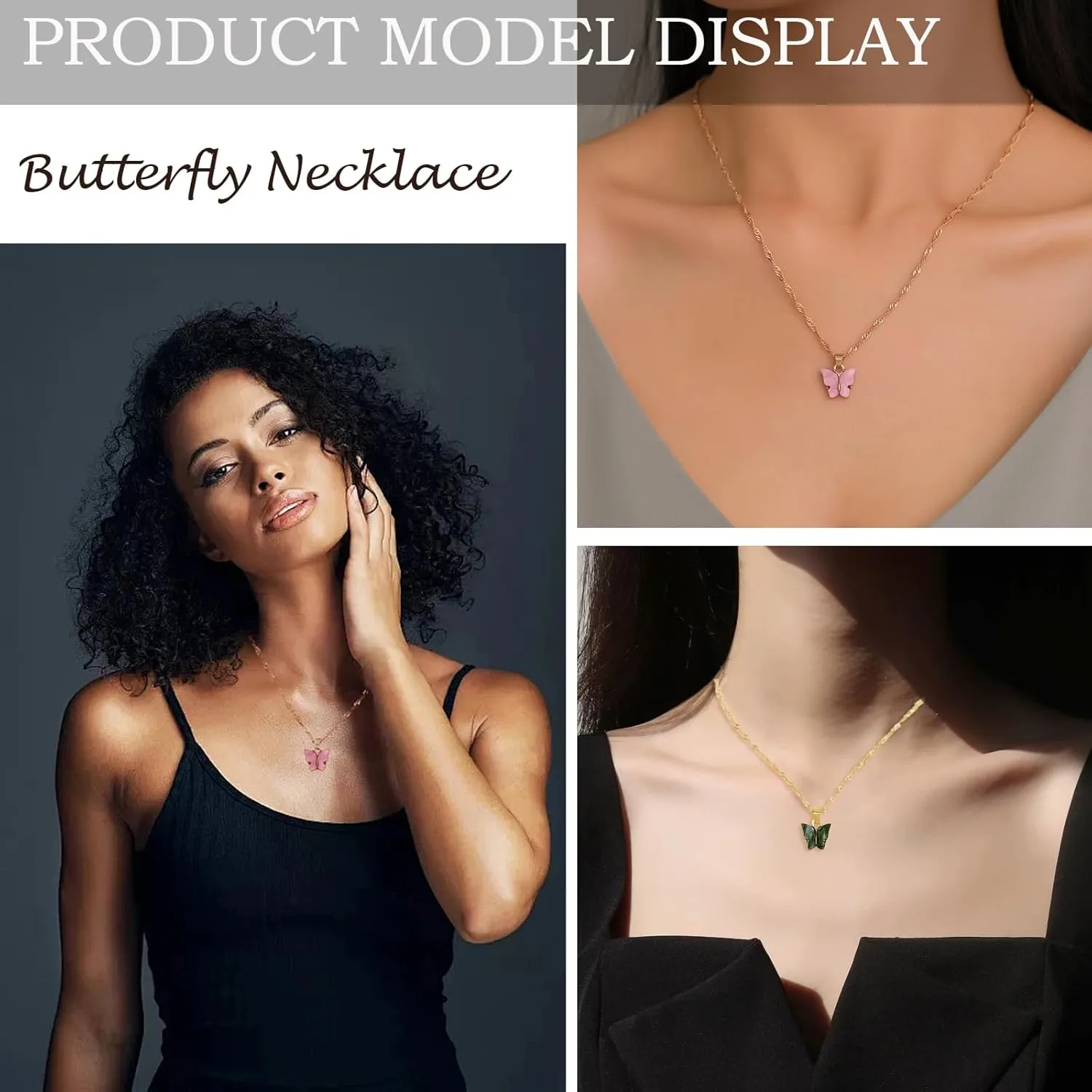 9Pcs Bohemian Butterfly Pendant Necklace Set,Dainty Adjustable Acrylic Colorful Insect Chain Necklace Minimalist Choker Necklace for Women Lover Jewelry