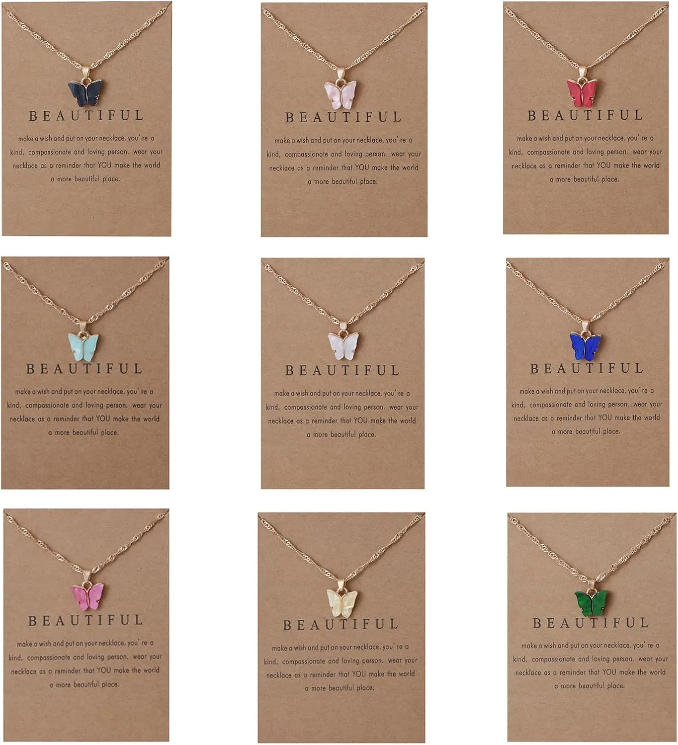 9Pcs Bohemian Butterfly Pendant Necklace Set,Dainty Adjustable Acrylic Colorful Insect Chain Necklace Minimalist Choker Necklace for Women Lover Jewelry