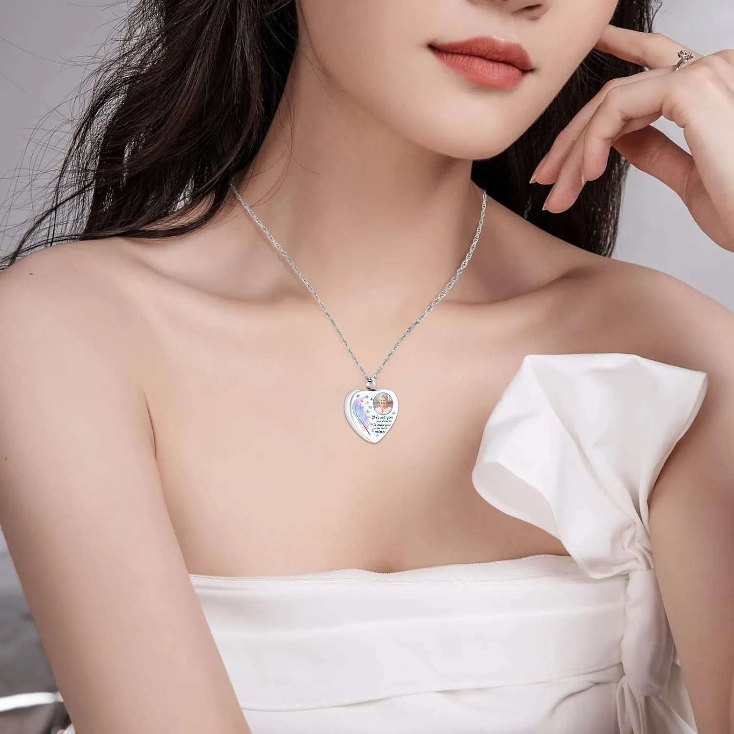 abooxiu Personalized Photo Urn Necklace for Ashes Heart Ashes Necklace Stainless Steel Cremation Necklace for men women Ash Holder - Forever Missed