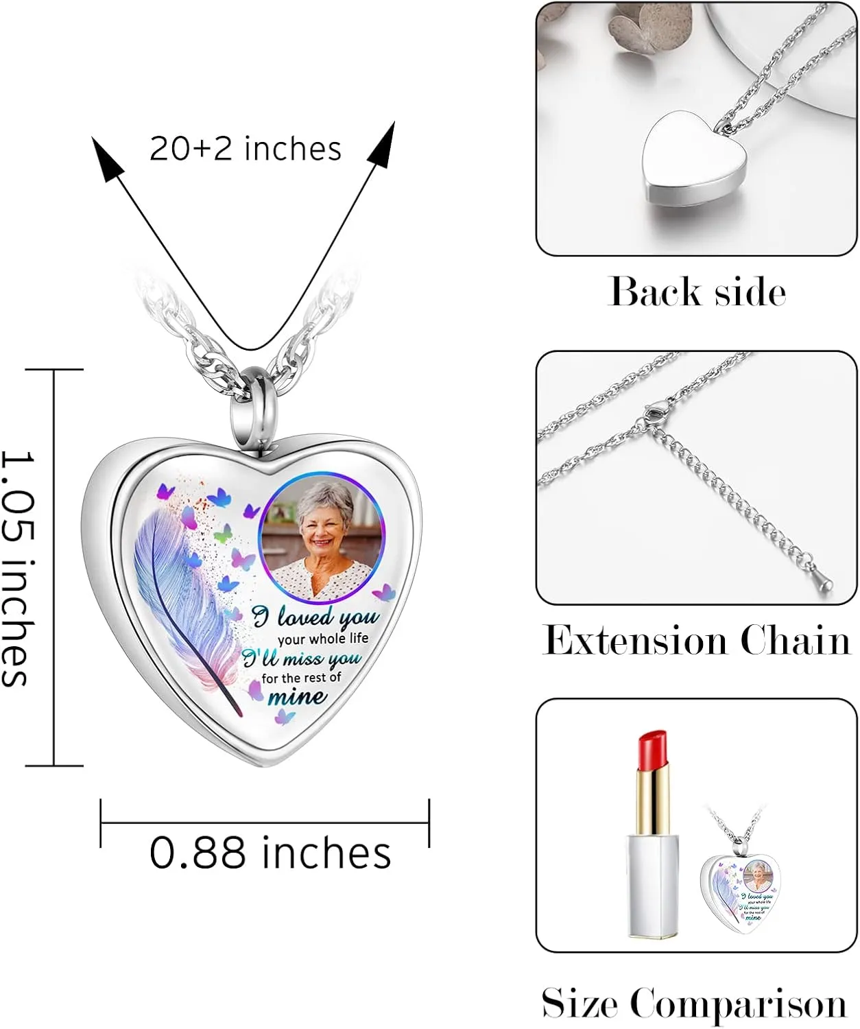 abooxiu Personalized Photo Urn Necklace for Ashes Heart Ashes Necklace Stainless Steel Cremation Necklace for men women Ash Holder - Forever Missed