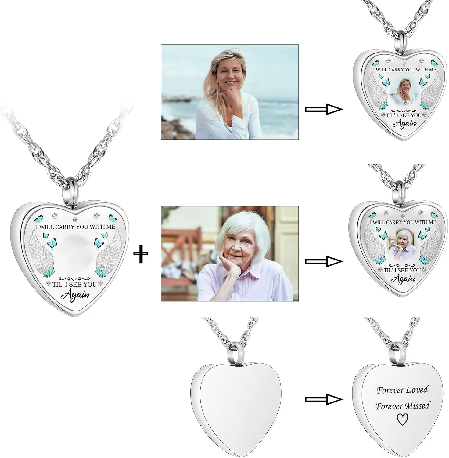 abooxiu Personalized Photo Urn Necklace for Ashes Heart Ashes Necklace Stainless Steel Cremation Necklace for men women Ash Holder - Forever Missed