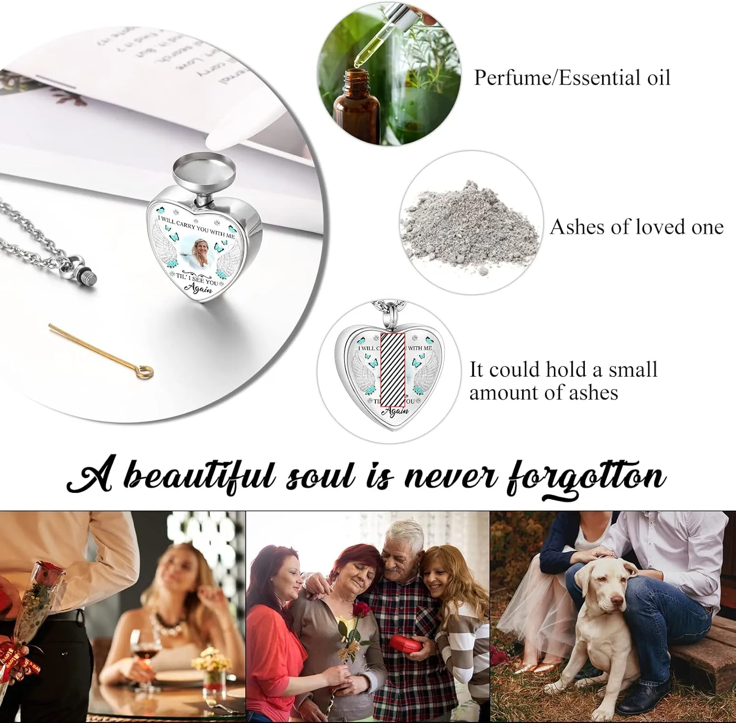 abooxiu Personalized Photo Urn Necklace for Ashes Heart Ashes Necklace Stainless Steel Cremation Necklace for men women Ash Holder - Forever Missed