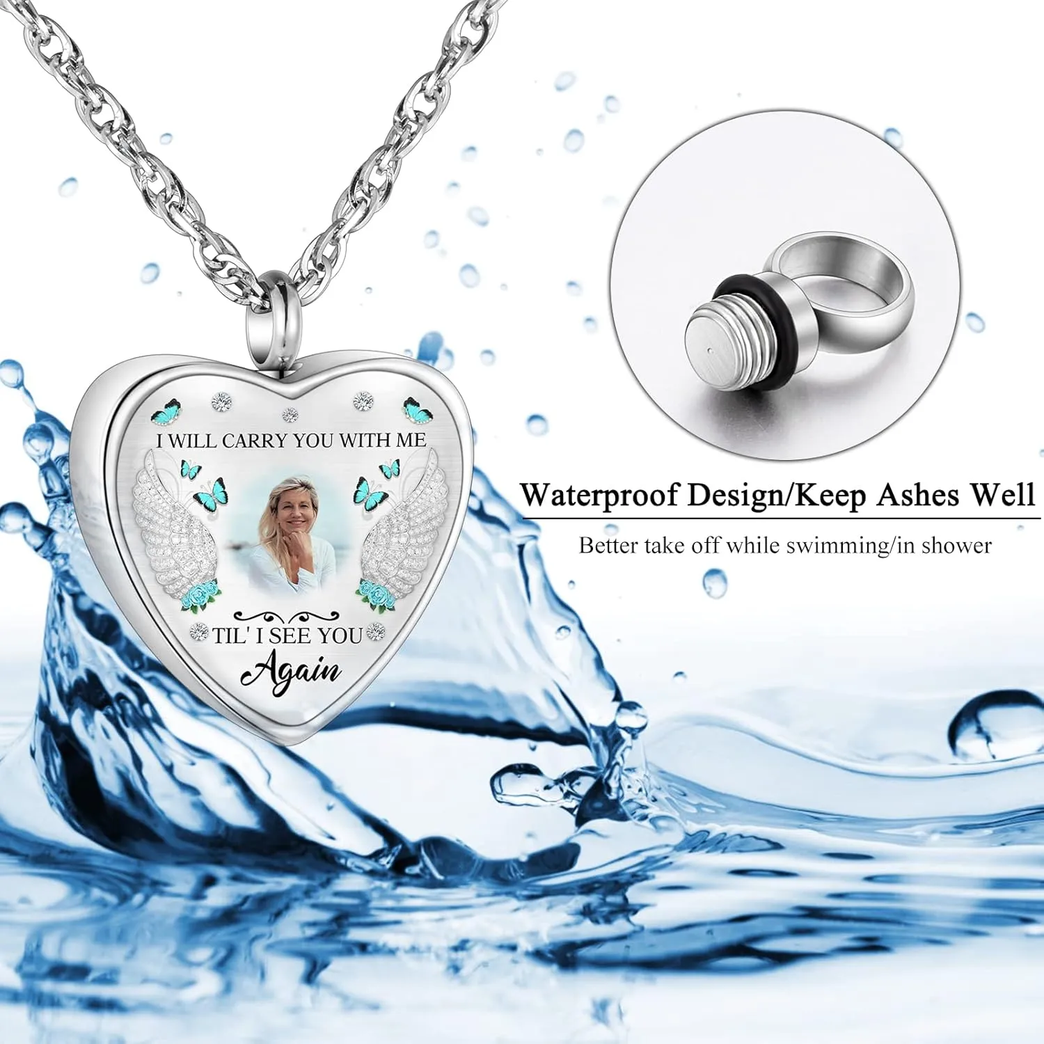 abooxiu Personalized Photo Urn Necklace for Ashes Heart Ashes Necklace Stainless Steel Cremation Necklace for men women Ash Holder - Forever Missed