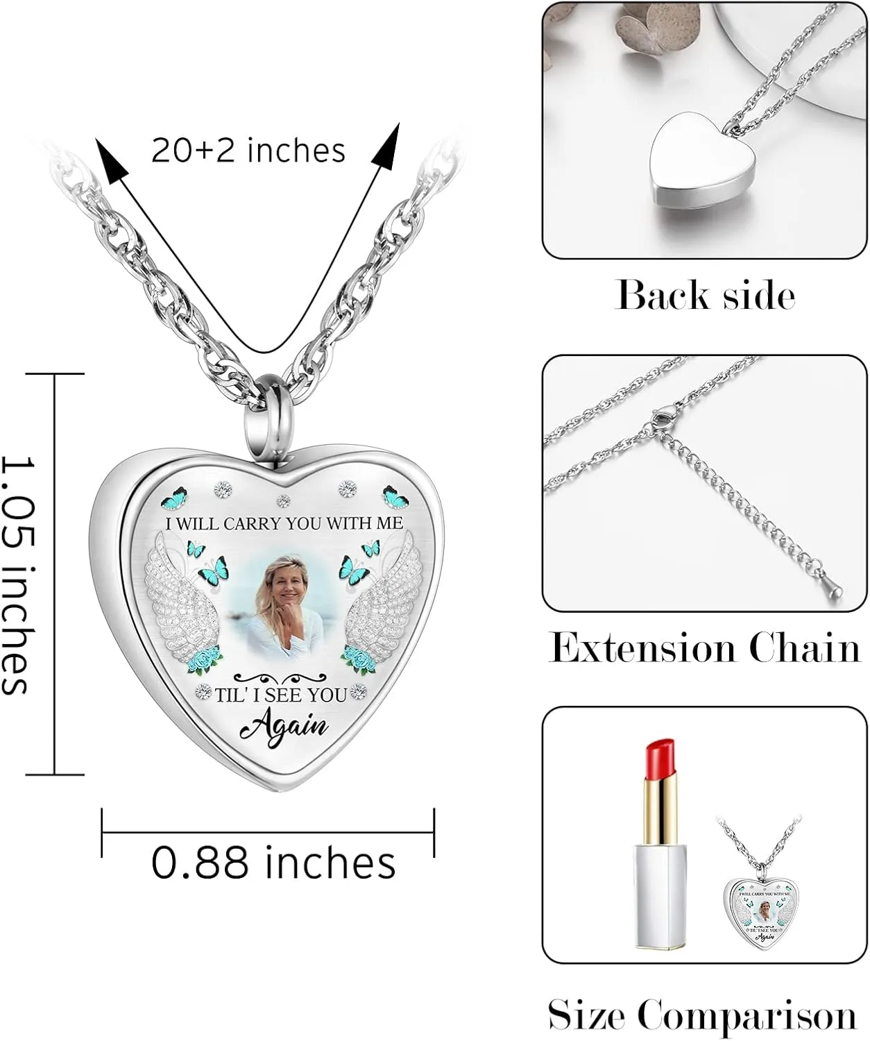 abooxiu Personalized Photo Urn Necklace for Ashes Heart Ashes Necklace Stainless Steel Cremation Necklace for men women Ash Holder - Forever Missed