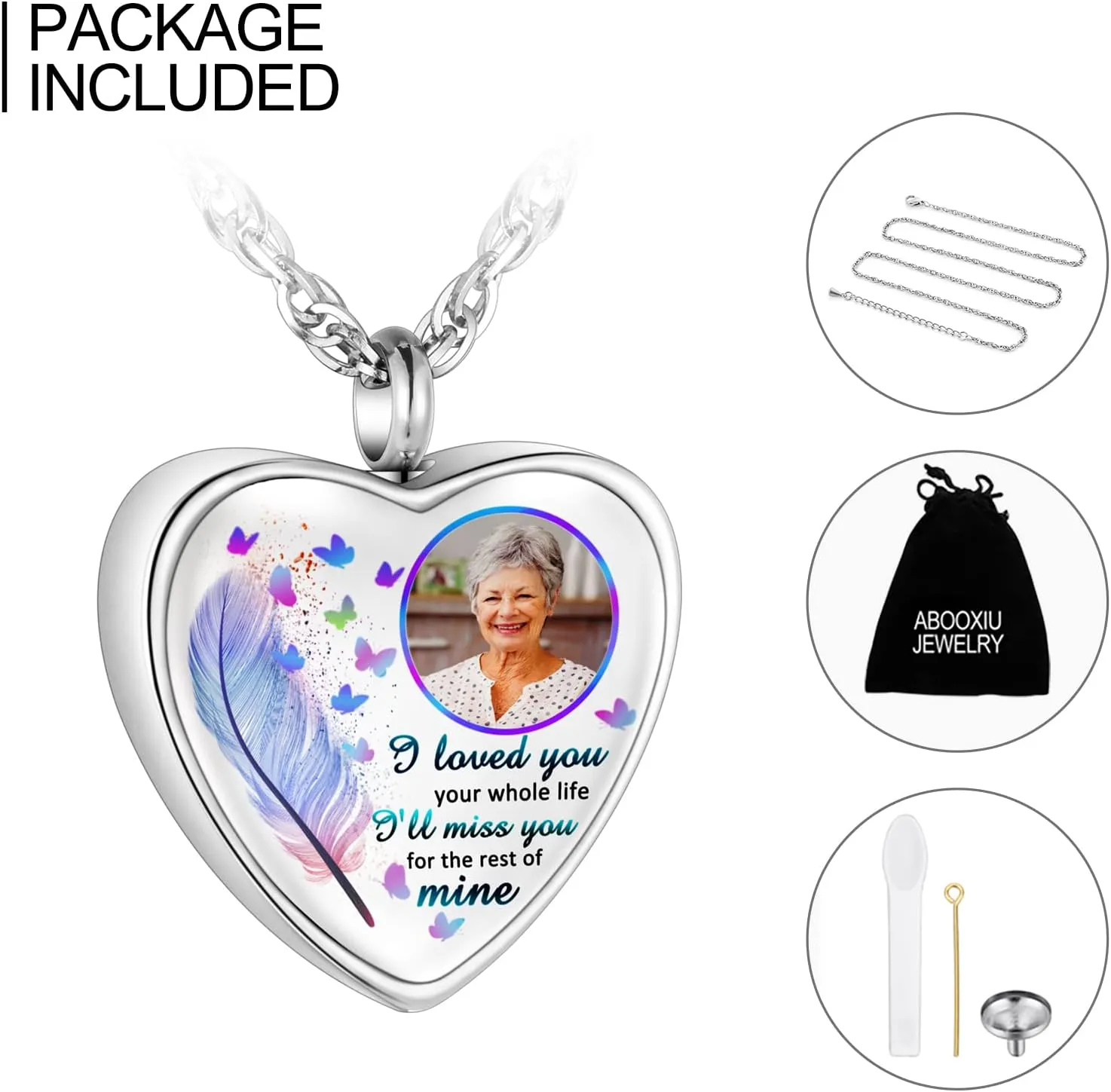abooxiu Personalized Photo Urn Necklace for Ashes Heart Ashes Necklace Stainless Steel Cremation Necklace for men women Ash Holder - Forever Missed