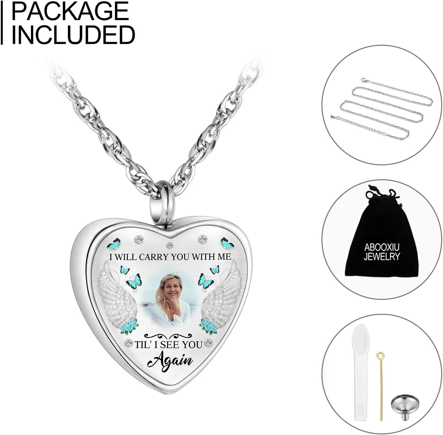 abooxiu Personalized Photo Urn Necklace for Ashes Heart Ashes Necklace Stainless Steel Cremation Necklace for men women Ash Holder - Forever Missed