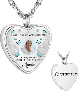 abooxiu Personalized Photo Urn Necklace for Ashes Heart Ashes Necklace Stainless Steel Cremation Necklace for men women Ash Holder - Forever Missed