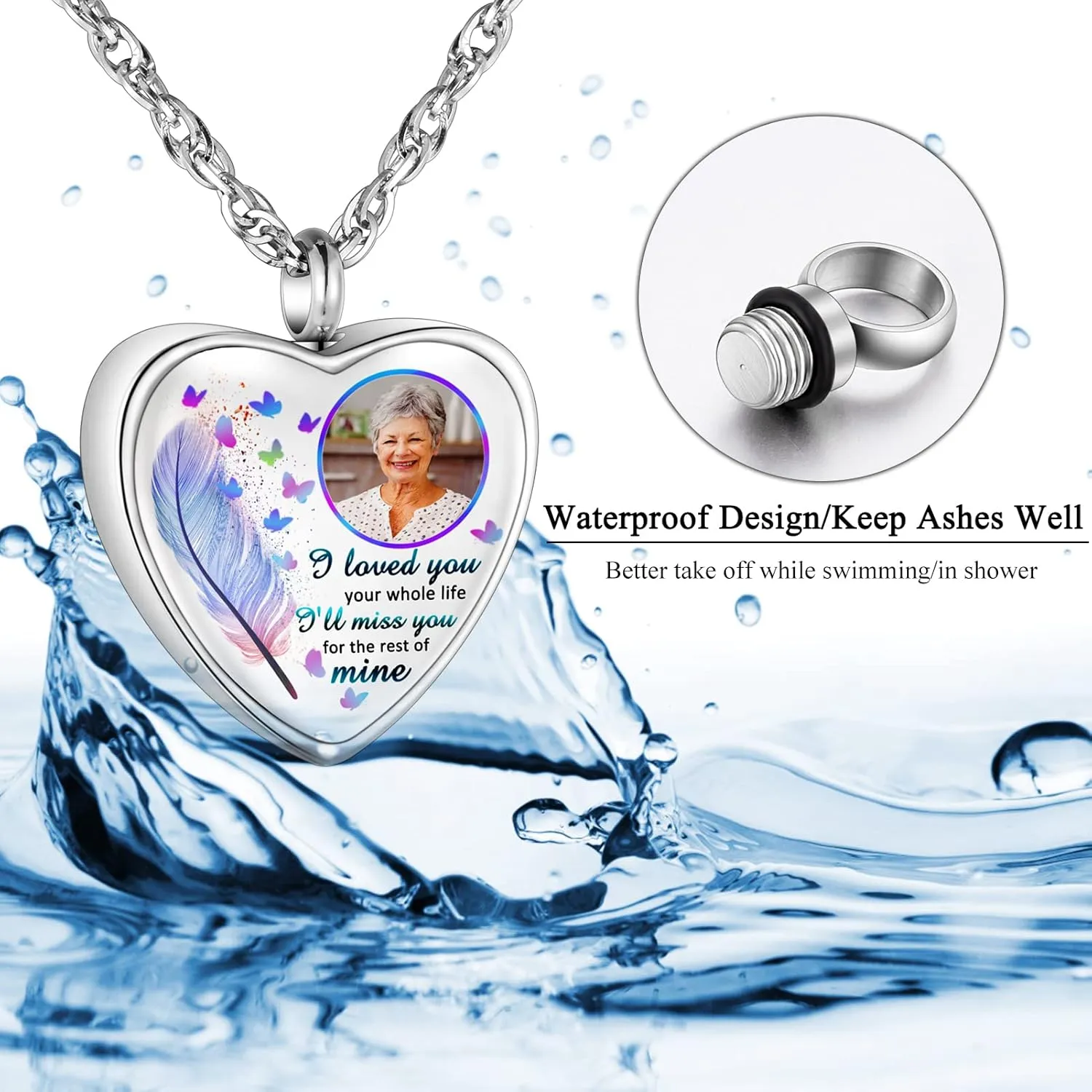 abooxiu Personalized Photo Urn Necklace for Ashes Heart Ashes Necklace Stainless Steel Cremation Necklace for men women Ash Holder - Forever Missed