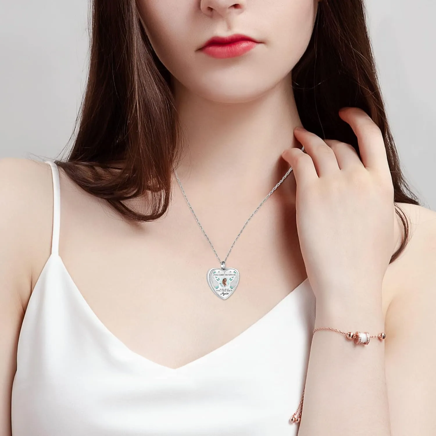 abooxiu Personalized Photo Urn Necklace for Ashes Heart Ashes Necklace Stainless Steel Cremation Necklace for men women Ash Holder - Forever Missed